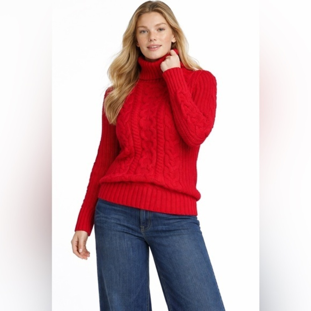 GAP Cable Knit Turtleneck Sweater Women’s M Red Chunky Fisherman